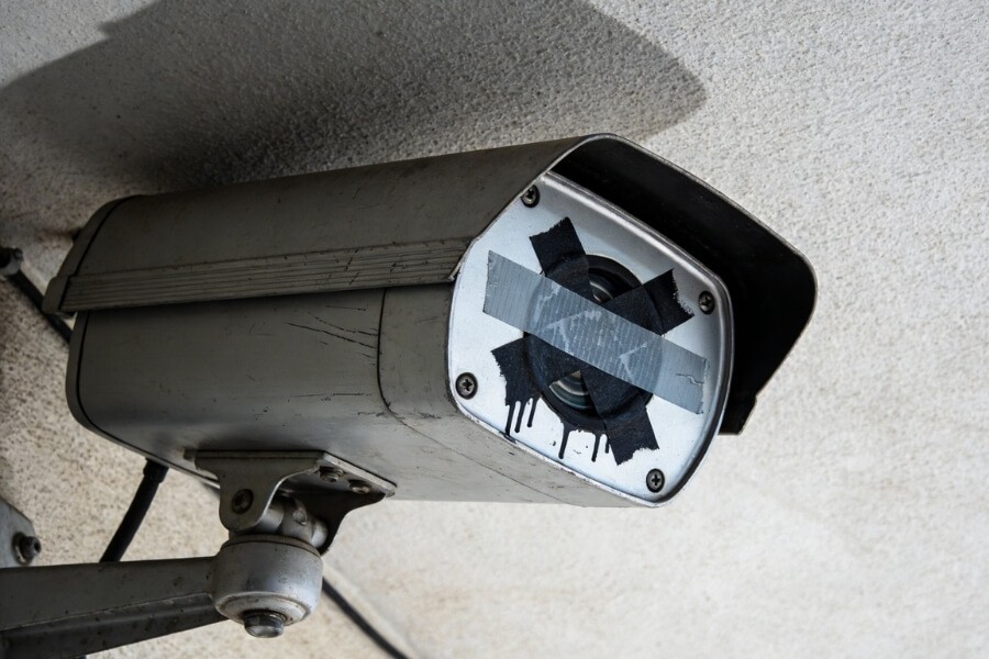 Security camera obstructed or damaged in a residential setting