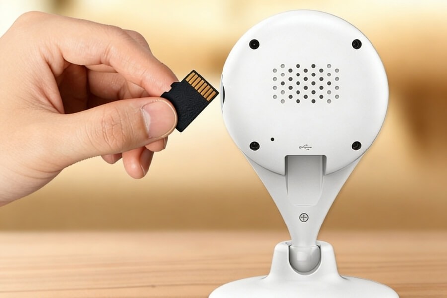 SD card slot on security camera for local video storage