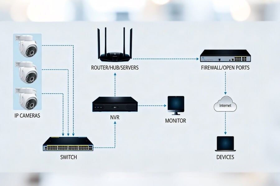 NVR based 24/7 commercial security camera system architecture