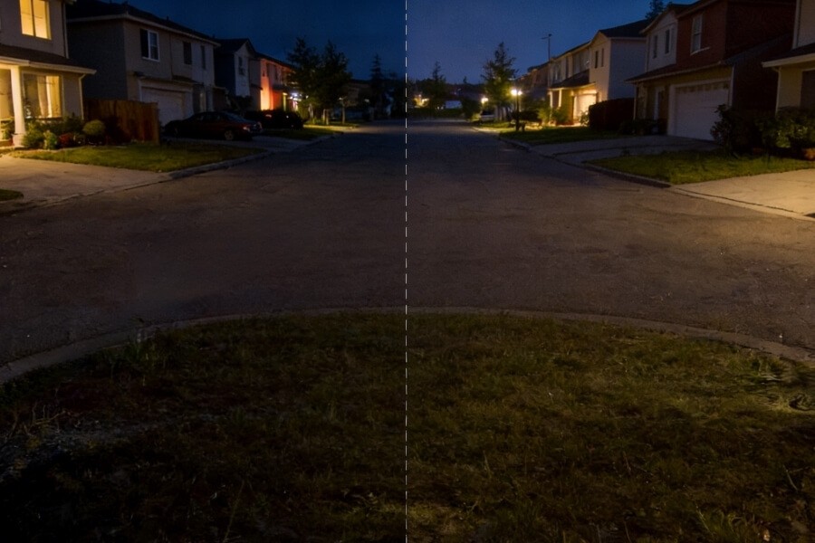 color night vision security camera recording a driveway at night
