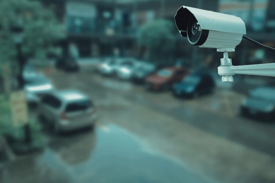 Night vision camera showing green night vision image in low light