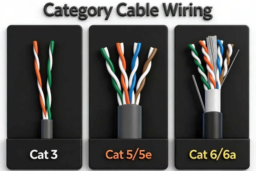 Cat5e vs Cat6 Ethernet cable structure comparison for security camera networks