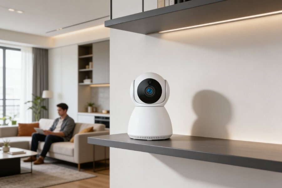 tenant installing indoor security camera in apartment