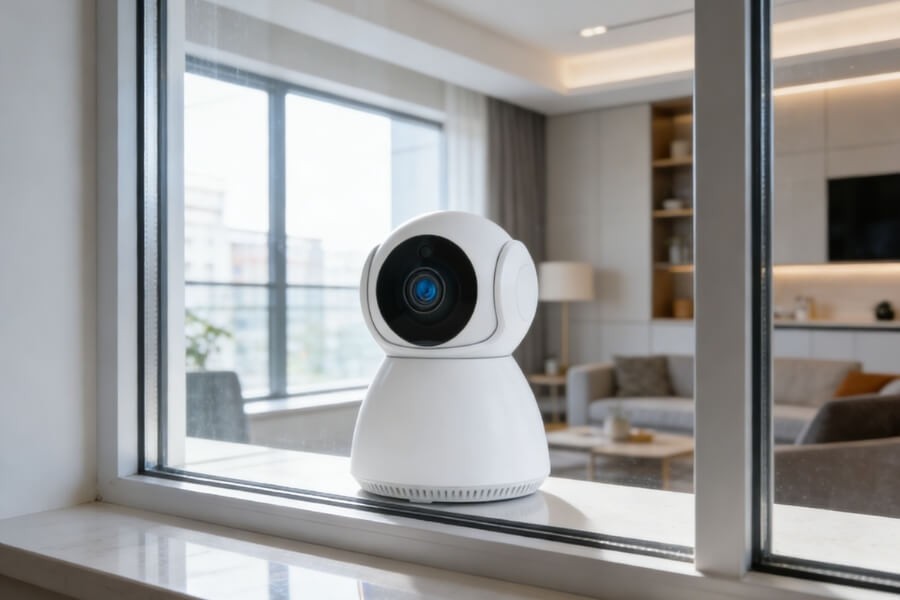 indoor camera through window for apartment security